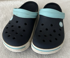 Crocs- kids 12-13 Navy with white and light blue strap-unisex