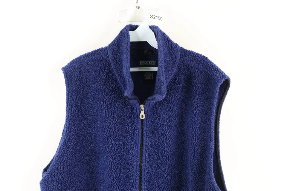 Vtg 90s Lands End Mens XL Blank Deep Pile Fleece Full Zip Vest Jacket Blue USA - Image 2 of 4