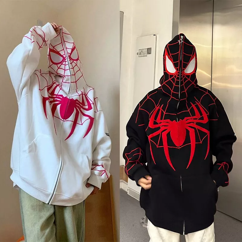 Spider-Man Unisex Hoodies Full Zip Hooded Sweatshirts Embroider