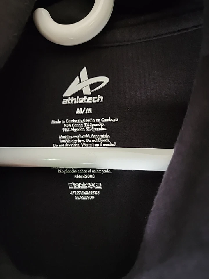 Sudadera con Capucha Athletech Negra Cremallera Completa Talla M Algodón Mezcla Spandex Rayas Blancas Foto 2 de 3