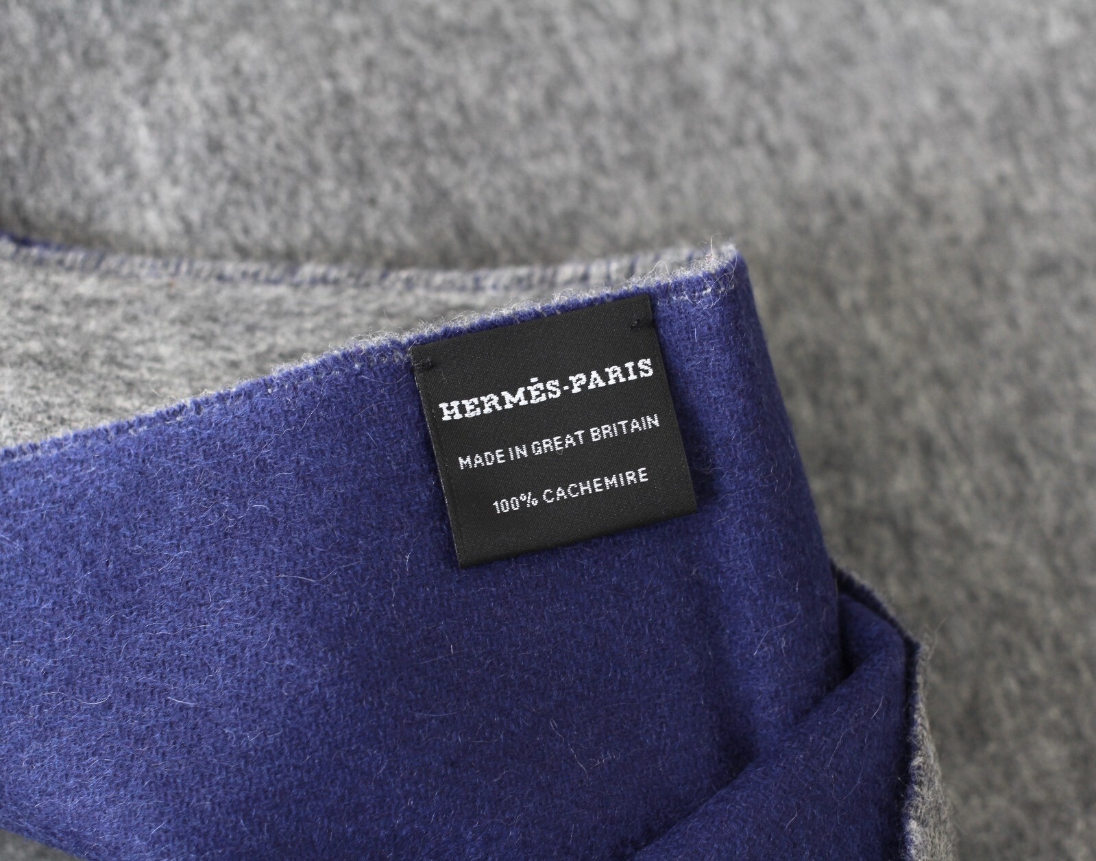 HERMES Double Face 100percent Cashmere wide big scarf stole grey blue jean 175x70cm image 10