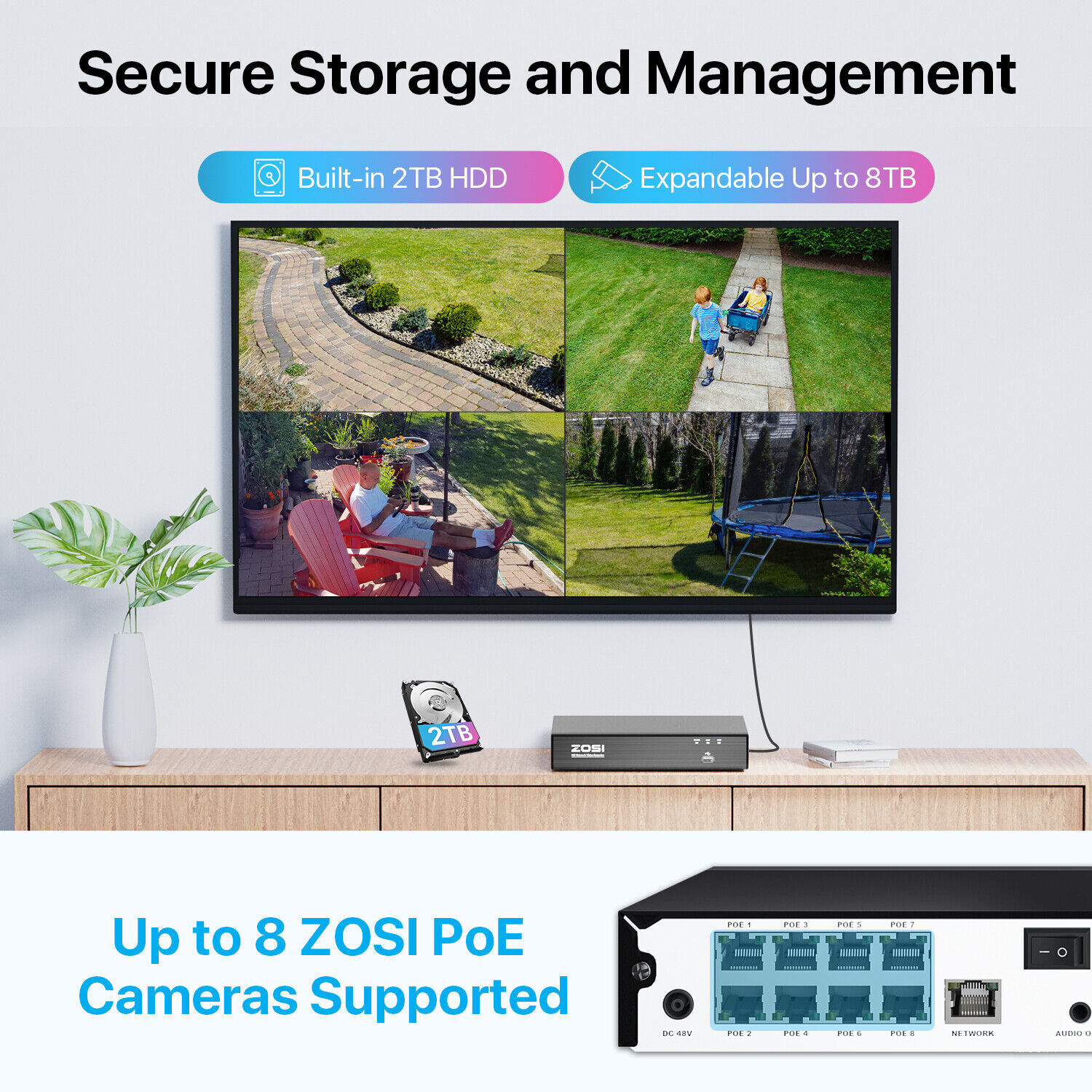 ZOSI 8CH 5MP 4K NVR Security PT Camera System IP66 AI Face Detect Two-Way Audio