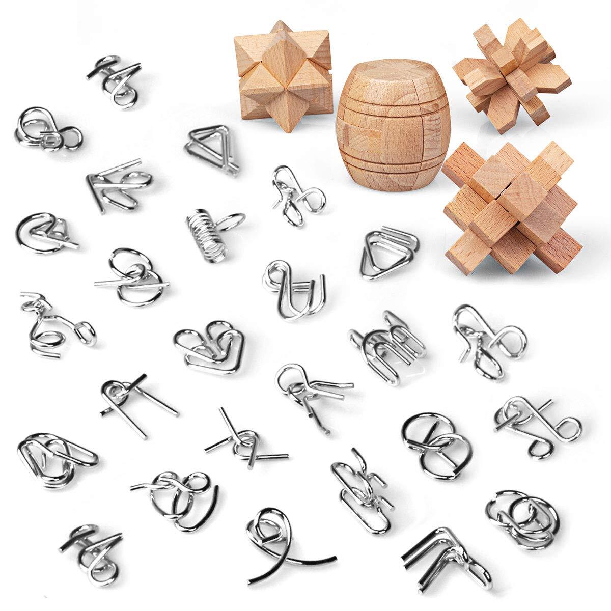 CUDNY Brain Teaser Puzzles 3D Unlock Interlock Assorted Wooden and Metal Puzz...