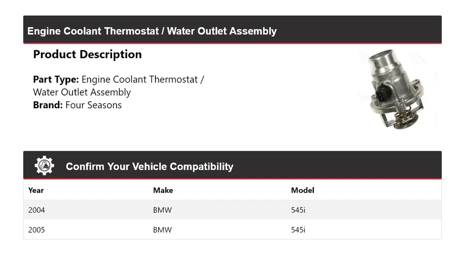 For 2004-2005 BMW 545i Engine Coolant Thermostat / Water Outlet Assy 4 Seasons - Image 2 of 4