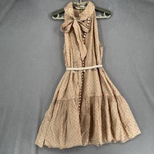 Zimmermann Dress Womens 0 Beige Orange Button Tie Bow Polka Dot Collared