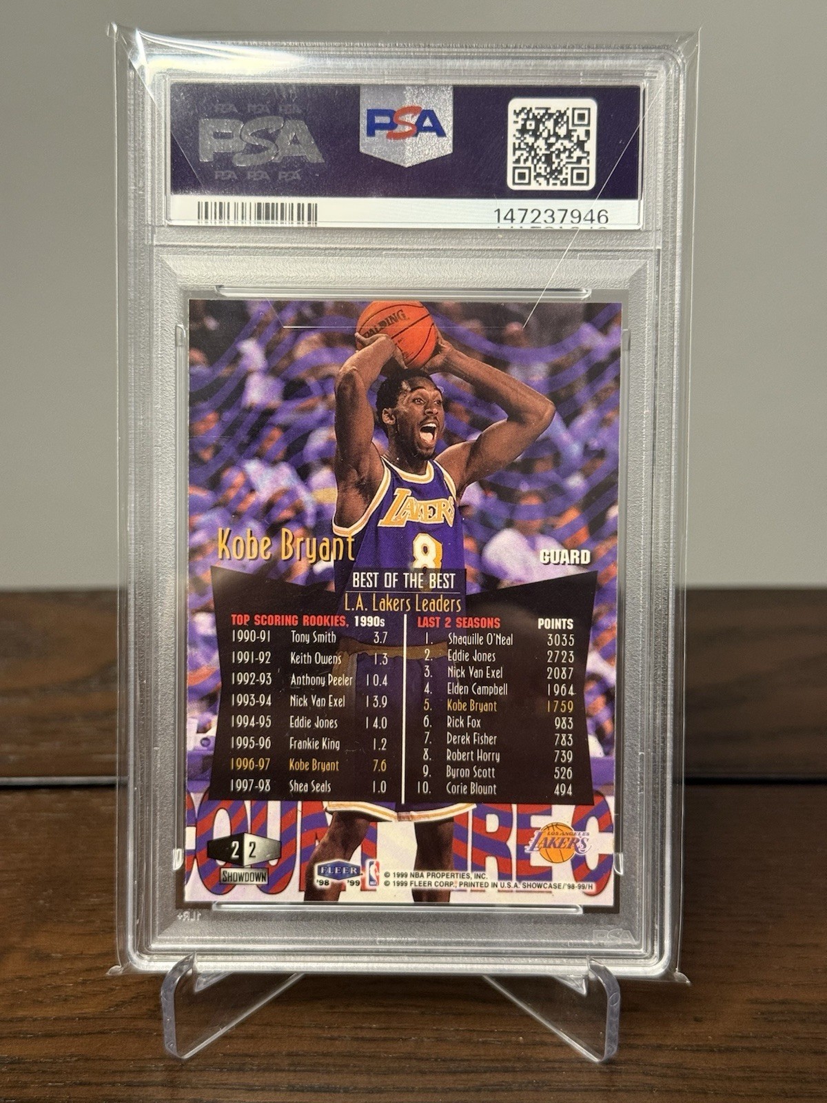 1998 Flair Showcase Row 2 #2 Kobe Bryant PSA 9 Mint Lakers HOF Rare 90s Insert view 2