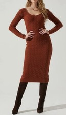 ASTR the Label Regina Cut Out Long  Sleeve Sweater Dress In Rust Size L
