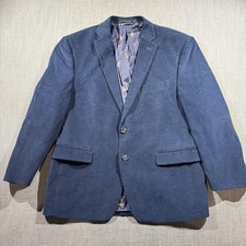 Vintage Mens Blue Corduroy Blazer Jacket Suede Elbow Patches Bird Lining