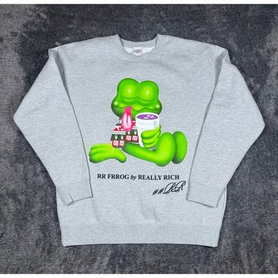 Really Rich RR Frrog Graphic Sweatshirt Mens Large Heather Gray Made in LA 2023