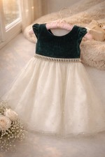 Princess Collection Girls Velvet Tulle Dress Green Ivory Pearl Party Sz 6