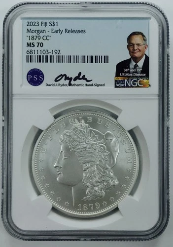 2023 FIJI “1879 CC” MORGAN DOLLAR! NGC MS70! HAND SIGNED! WOW! NR #P2056