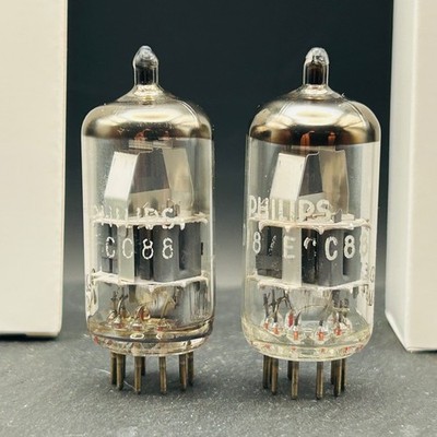 Philips ECC88 6DJ8 Heerlen Holland Disc Getter Vintage Tested Pair Δ Etch