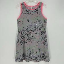 HoneyMe Womens Short Tank Dress Gray Multicolor Animal Print Neon Trim NEW