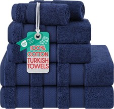 6 Piece Navy Blue Turkish Bath Towel Set 100 Percent Cotton 600 GSM Bathroom New