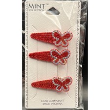 Mint Collection Kids Red Rhinestone Butterfly Hair Alligator Clips Set of 3