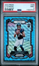2023 Panini Prizm CJ Stroud #339 Blue Wave 100/199 Short Print Rookie PSA 9
