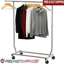 Commercial Grade Heavy Duty Clothing Rack Collapsible W/ Wheels Extensible Rod