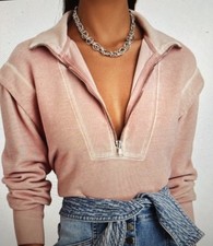 Veronica Beard Dylan Size S Sandwash Coral Pima Cotton Half Zip Sweatshirt Top
