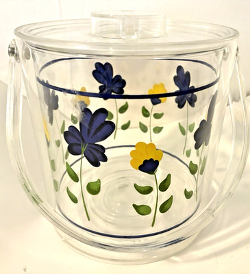 Dansk Ice Bucket Double Walls Plastic Clear w Lid Purple Yellow Flowers Tulup