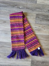 Vintage Boho Purple  Yellow 80's Rectangle Scarf with Fringe