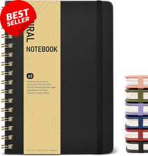 A5 Dotted Spiral Notebook Hardcover 100 GSM 150 Pages Bullet Journal Black