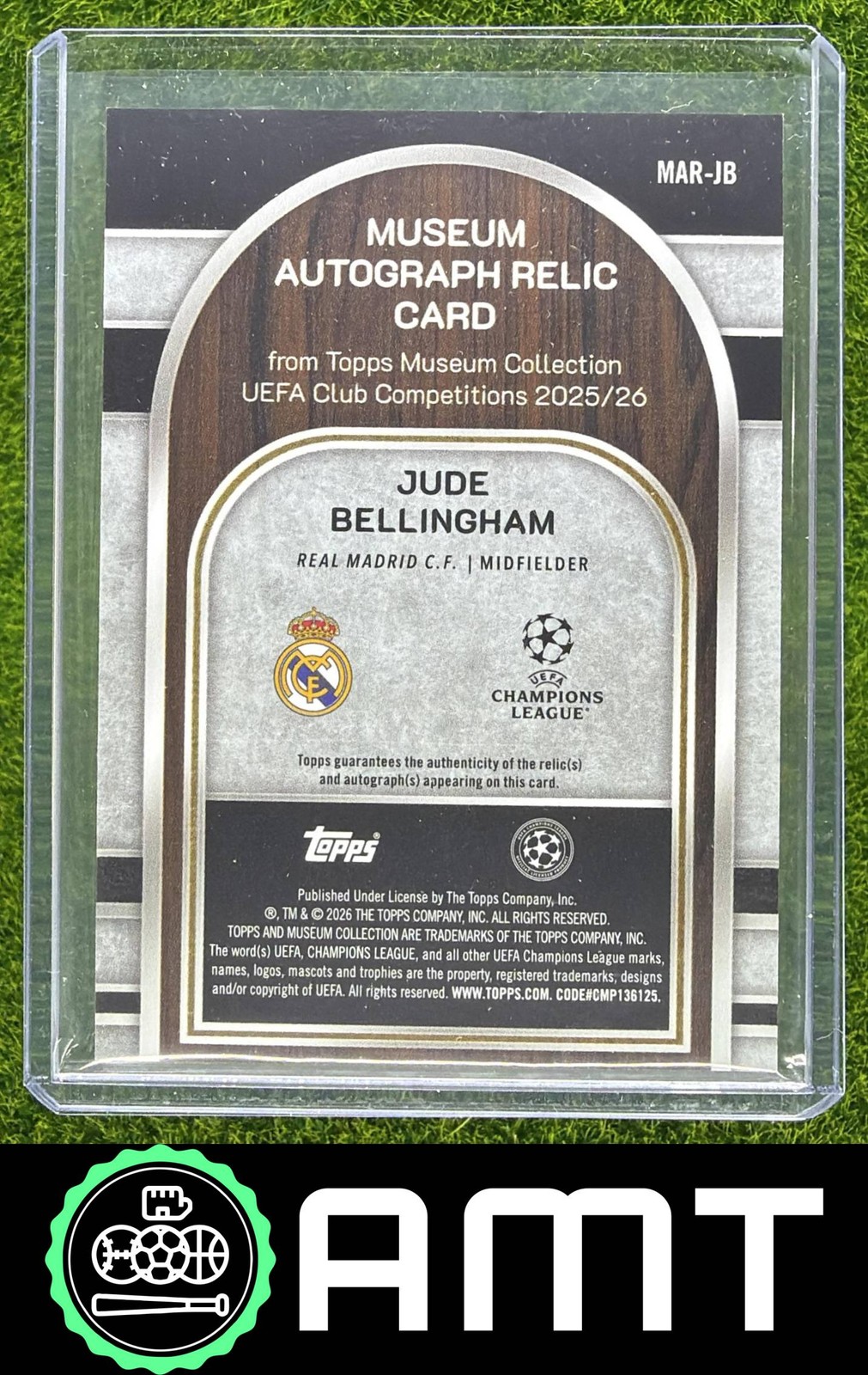Jude Bellingham 2025-26 Topps Museum UEFA CC 36/75 Auto Jersey Ruby Real Madrid view 2