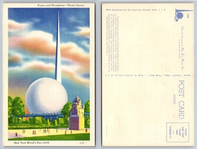 1939 New York World's Fair Trylon Perisphere Theme Center Postcard Linen