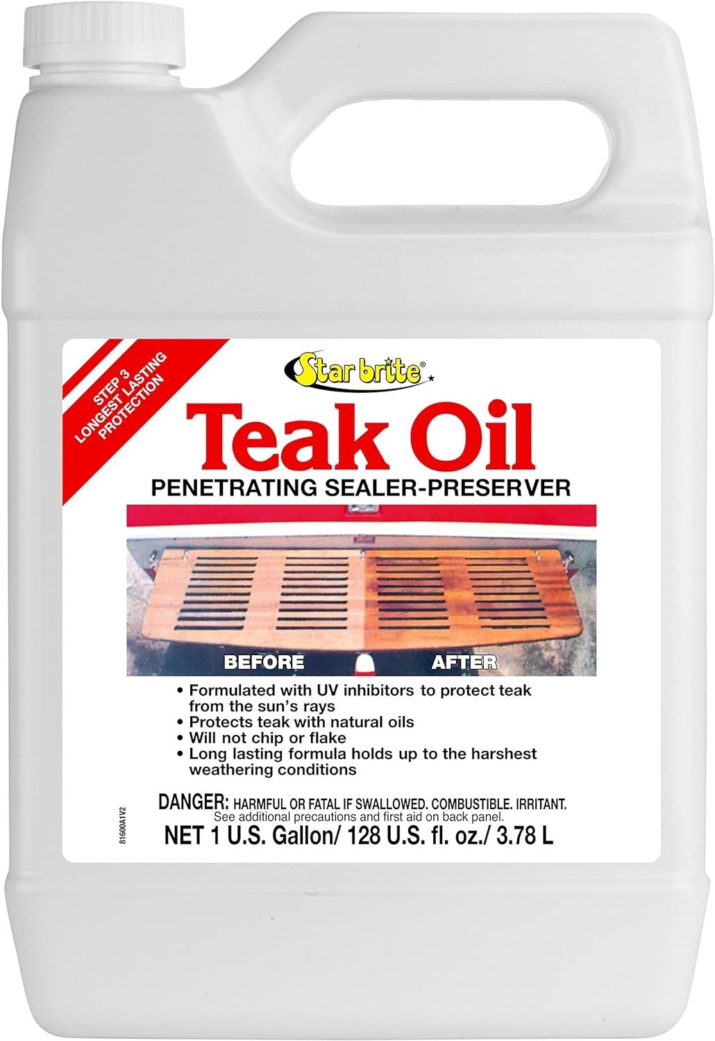 1 Gallon Marine Grade Teak Oil - UV-Resistant Wood Sealer for Boats & Furniture