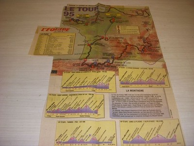 RADSPORT KARTE TOUR DE FRANCE 1995 SCHNITT ZEITUNG TEAM ETAPPEN BERG PROFIL