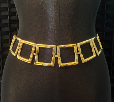 Vintage SQUARE CHAIN LINK BELT 25-29'' Fit EXPRESS ITALY Brown Gold Frames SMALL