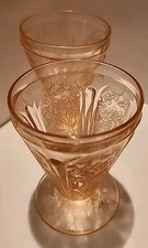 Jeannette Pink Depression Glass Cherry Blossom Pink Footed Sherbet Bowl 3.75"(2)