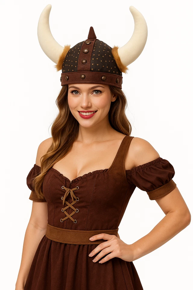 Casco vikingo de cuero suave con cuernos sombreros vikingos accesorio de disfraz bárbaro Foto 4 de 4