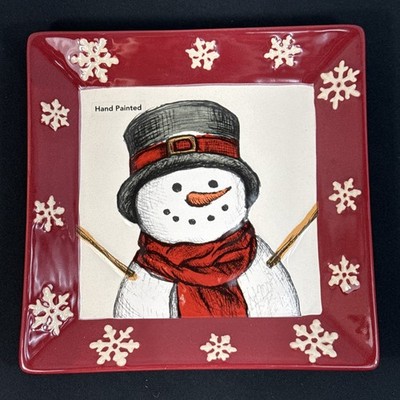 ST. NICHOLAS SQUARE YULETIDE SNOWMAN PLATE 8.25'' Hand Painted Winter Christmas