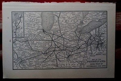 ~1904 Train Route Map PENNSYLVANIA RAILROAD LINES WEST OF PITTSBURGH Railway Map