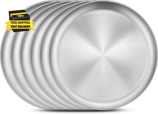 6 Pack Stainless Steel Plate Set, 10.2 Inch Metal Kids Dinner Plates for Childre