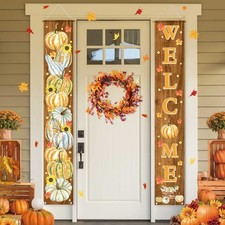 Allenjoy Welcome Fall Porch Decorations Door Hanging Banners Set Thankful Aut...