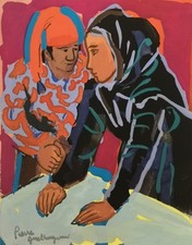 PIERRE AMBROGIANI (1907-1985) GOUACHE AU POCHOIR. MAMAS CORSES. AMBROGIANI.