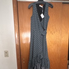 Tory Burch Black Batik Ruffle Wrap Midi Dress Sleeveless V-Neck Size 6