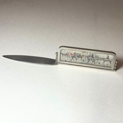 Antiker Brieföffner 20er Jahre Art Deco handbemalt Jagdszene