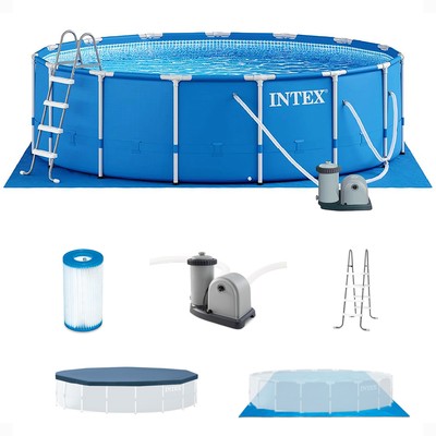 Intex 18'x48'' Metal Frame Above Ground Pool Set w/ Pump Ladder Cover (Open Box)