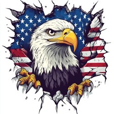 American Eagle with Flag Car Decal, Vinyl Waterproof Removable USA Multi