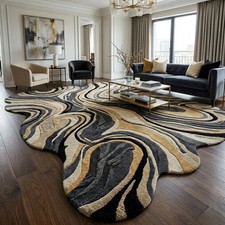 Hand Tufted Luxury Abstract Rug, Black Gold I...