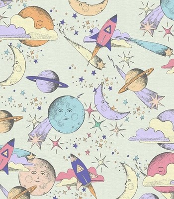 Dreamy Outer Space, Planets, Galaxy Fabric!100% Cotton 1yd *BTY Cream Fast Ship!