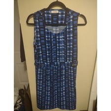 Calvin Klein Womens Blue White Geometric Print Sleeveless Shift Dress Large