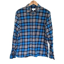 True Craft Flannel Shirt Mens Xl Blue Plaid Button Front Long Sleeve Pockets