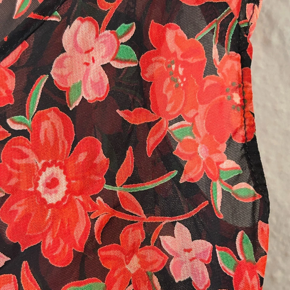Vtg Betsey Johnson New York Womens S Sheer Milkmaid Dress Y2K Black Red Floral - Image 4 of 4