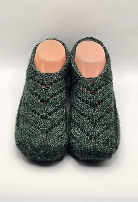 Handmade Green Knitted Slippers Cozy Soft Warm Women's Home Indoor Footwear