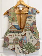 VTG Backroad Blues Country Tapestry Vest Waistcoat Cottage Granny Town Women  s L