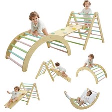3-In-1 Toddler Climbing Frame, Wooden Triangle Climber Set Indoor & Outdoor Gift