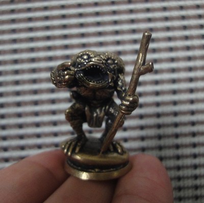 Brass Frog Monster Mini Statue Fantasy Creature Pocket Figurine Decor